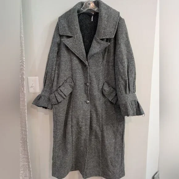 Free People Ellington Tweed Coat in Charcoal Sz M NWOT - Picture 6 of 13